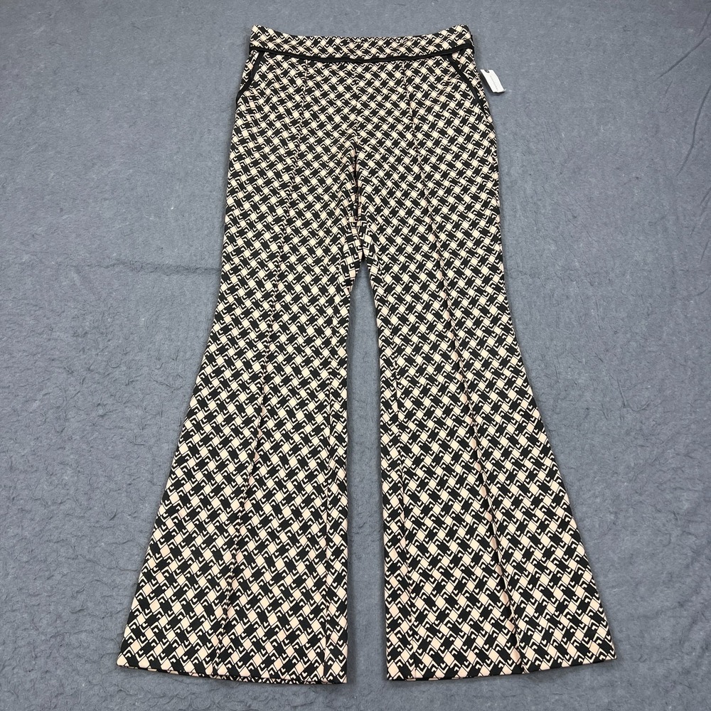 New Maeve Anthropologie Pants Women's 10 Tan High Rise Flare Geometric Print‎